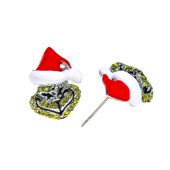 🎄New The Grinch Crystal Stud Earrings - Picture 2 of 5